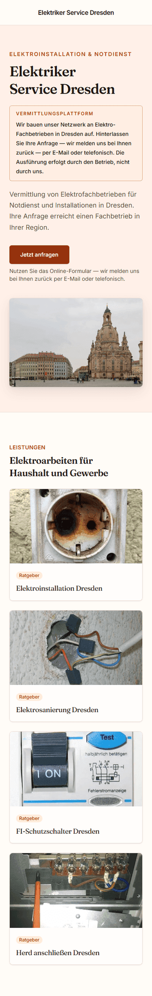 Beispiel einer fertigen Partner-Website auf dem Smartphone — Elektro-Fachbetrieb